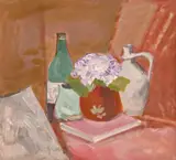 Natură statică cu vase și ghiveci by Ion Popescu Negreni, anii '70, ulei pe pânză, sold Jan 2025