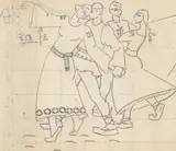 Constantin Piliuță, Studiu (pentru Grădina de Vară a Teatrului Botoșani), cărbune pe hârtie