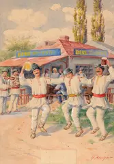 Hans Aescher, Zi de sărbătoare, acuarelă pe hârtie