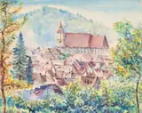 Heinrich Schunn, Vedere din Brașov, 1955, acuarelă pe hârtie