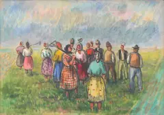 La munca câmpului by Gheorghe Ionescu Sin, guașă pe hârtie, sold Jan 2025