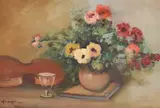 Nicolae Ambrozie, Natură statică cu flori şi vioară, ulei pe carton