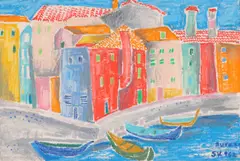Simona Vasiliu Chintilă, Peisaj din Burano, 1962, creioane ceratepe hârtie