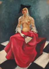 Ion Valentin Anestin, Tânără cu evantai, ulei pe pânză