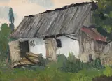 Hambar by Constantin Piliuță, începutul anilor '70, ulei pe carton, sold Jan 2025