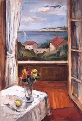 Bencho Obreshkov, Sozopol, 1945, oil on cardboard