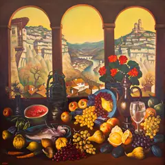 Stoyan Domuschiev, Still life with fish and fruits, 1980s, oil on canvas