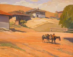 Dobri Dobrev, On the road, 1968, oil on plywood
