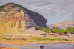 Boris Denev, Baldwin's Tower at Yantra, 1920s, oil paints on plywood