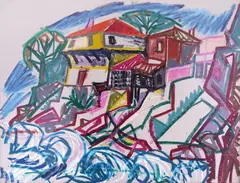 Sozopol landscape by Atanas Patsev, 1979, pastel on paper, sold Dec 2024