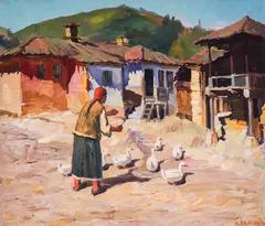 Nikola Valchev, Household chores, 1940, oil on canvas