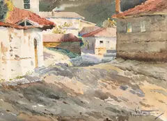 Street in old Lovech by Jordan Geshev, 1941, watercolour on paper, sold Dec 2024