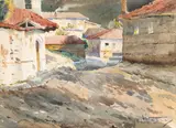 Jordan Geshev, Street in old Lovech, 1941, watercolour on paper