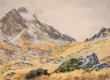 Mountain landscape by Pavel Frantsaliyski, 1951, watercolour on paper, sold Dec 2024