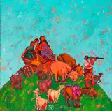 Gancho Karabadzhakov, Family, oil on canvas