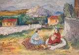 Bencho Obreshkov, Embroiding in the garden, 1940s, oil on canvas