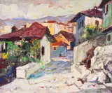 Nikola Kozhuharov, Street of old city, oil on canvas