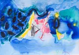 Gredi Assa, Composition in blue, watercolor and crayon on paper