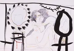 Nude in the studio by Gredi Assa, ink, watercolour and coloured pencils on paper, sold Dec 2024