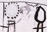 Gredi Assa, Nude in the studio, ink, watercolour and coloured pencils on paper