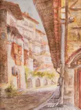 Stoyan Domuschiev, Veliko Tarnovo, 1980s, watercolor on paper