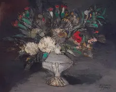 Nikifor Tsonev, Vase with daisies and red carnations, 1986, oil on canvas
