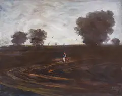 Diran Sarkisyan, The road back home, oil on cardboard