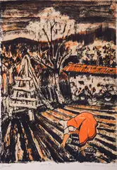 Pencho Balkanski, Springtime in the garden, 1967, lithography