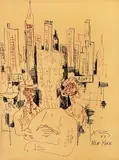 Hristo Stefanov, American Self-portrait, 1979, ink and felt tip pen on paper