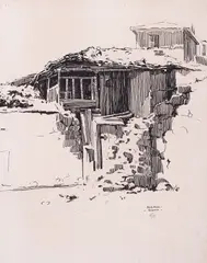 Dechko Uzunov, Old house, 1920, ink on paper