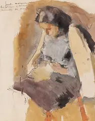 Cusătoreasă by Corneliu Baba, 1947, acuarelă și tuș pe hârtie, sold Dec 2024