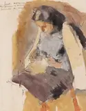 Corneliu Baba, Cusătoreasă, 1947, acuarelă și tuș pe hârtie