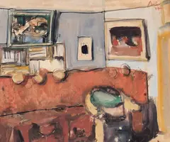 Interior by Corneliu Baba, 1947, acuarelă și tuș pe hârtie, sold Dec 2024
