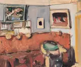 Corneliu Baba, Interior, 1947, acuarelă și tuș pe hârtie