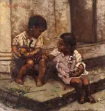 Frățiorii by Octav Băncilă, anii '20, ulei pe carton, sold Dec 2024