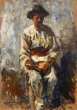 Țăran cu pâine by Rudolf Schweitzer–Cumpăna, a doua jumătate a anilor '20, ulei pe carton, sold Dec 2024
