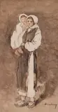 Ștefan Luchian, Maternitate, cca. 1900, acuarelă și creion pe pânză lipită pe carton