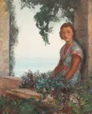 Samuel Mützner, Pe terasă la Balcic, 1939, ulei pe pânză lipită pe carton