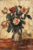 Ulcior cu trandafiri by Rudolf Schweitzer–Cumpăna, sfârșitul anilor '60, ulei pe carton, sold Dec 2024