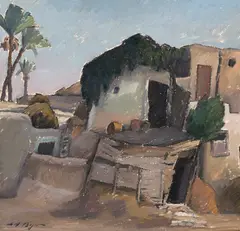 Leon Biju, Peisaj din Egipt (Asuan), 1932-1933, ulei pe carton