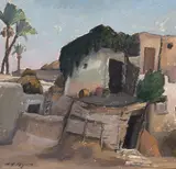 Leon Biju, Peisaj din Egipt (Asuan), 1932-1933, ulei pe carton