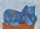 Samy Briss, Sa majesté le chat, ulei pe hârtie lipită pe placaj