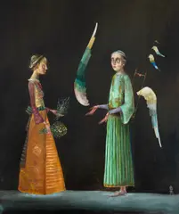 Ștefan Câlția, Florăreasa și vânzătorul de aripi, 2006, ulei pe pânză