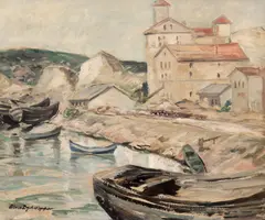 Mina Byck Wepper, Mahoane la Balcic, cca. 1932, ulei pe carton