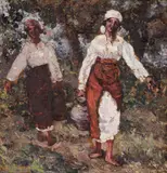 De la izvor by Octav Băncilă, cca. 1914, ulei pe pânză, sold Dec 2024