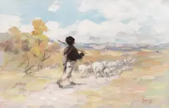 Nicolae Grigorescu, Ciobănaș, cu turmă de mioare, 1900-1904, ulei pe lemn