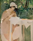 Ipolit Strâmbu, În grădină, 1928, ulei pe carton