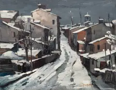Jean Cheller, Iarnă în mahala, anii '40, ulei pe placaj
