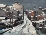 Jean Cheller, Iarnă în mahala, anii '40, ulei pe placaj
