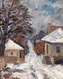 Dumitru Ghiață, Iarnă la Horezu, 1940, ulei pe carton